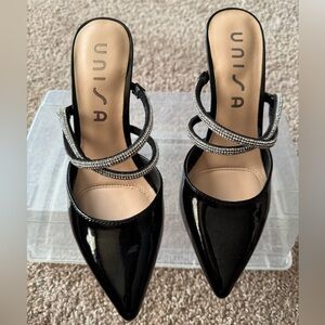 Unisa Black Heels with Sparkling Silver Straps